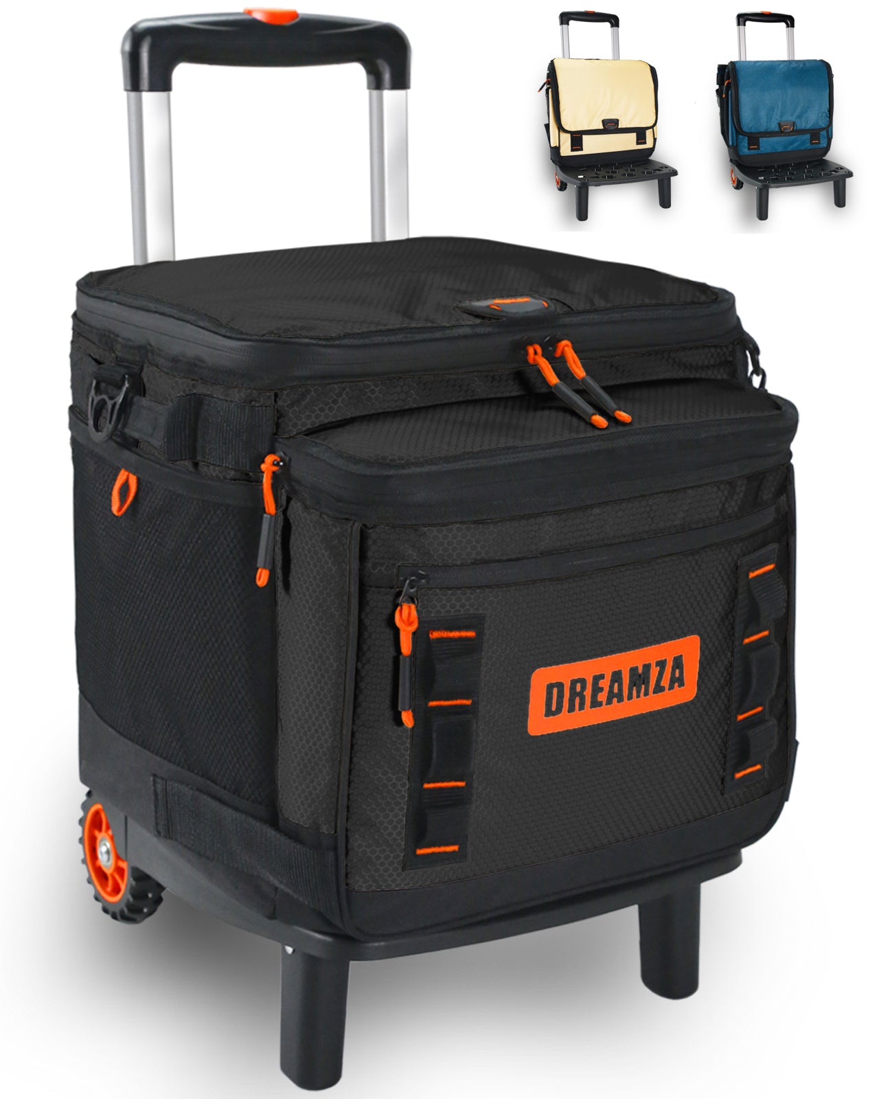 Dreamza Soft Cooler with Wheels, 60-Can Wheeled Cooler with Handle, Leak Proof Rolling Cooler Insulated Bag with All-Terrain Cart, Collapsible Rolling Ice Chest for Beach Picnic Camping Grocery